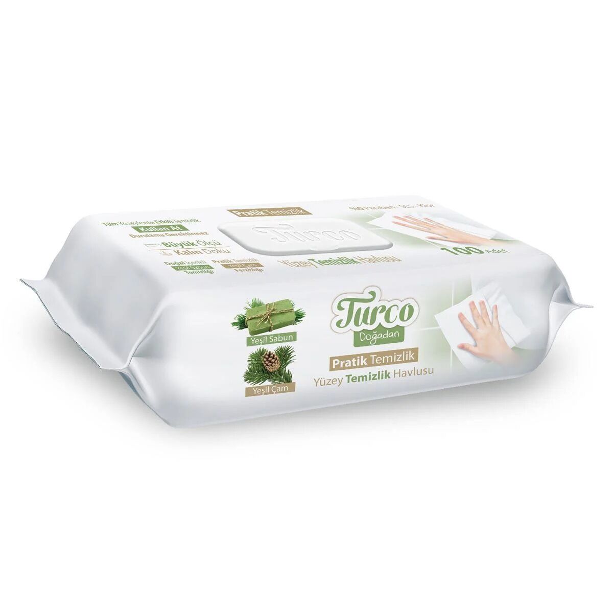 Turco Doğadan Pratik Yüzey Temizlik Havlusu 100 Lü Yeşil Sabun